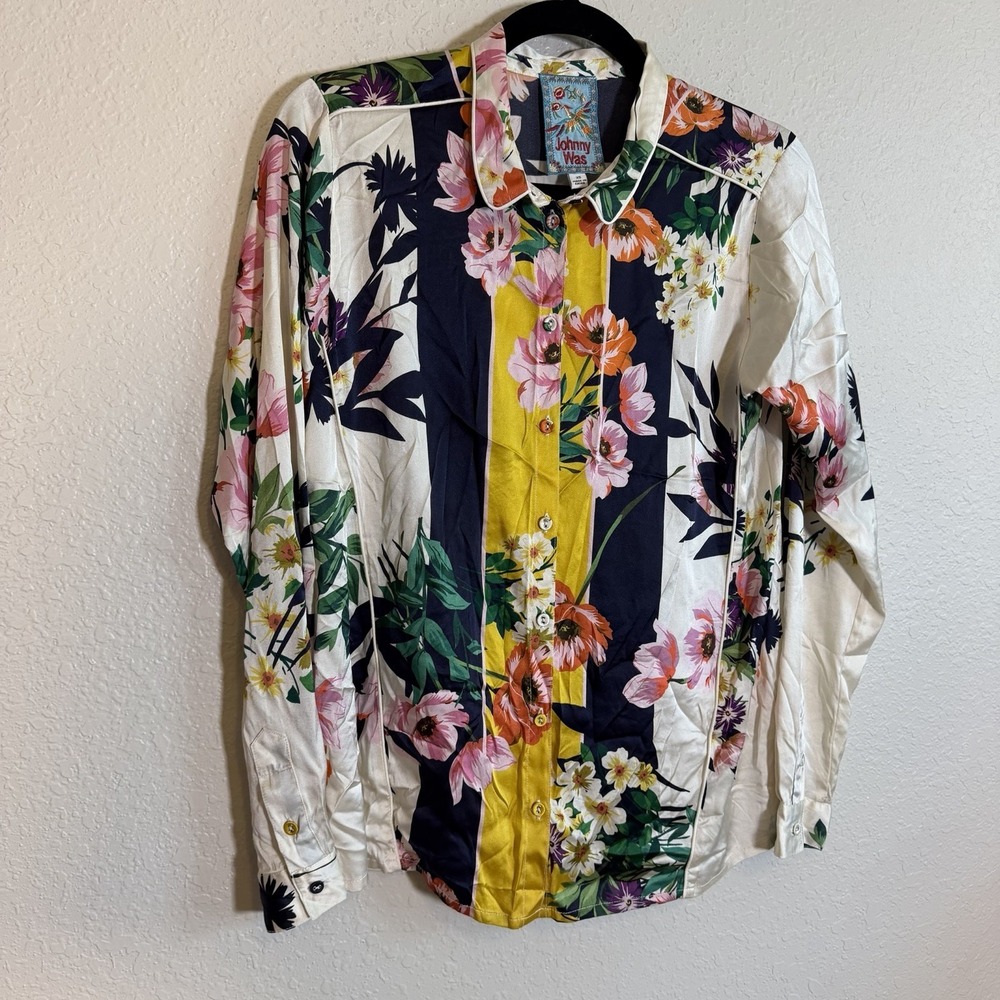 Johnny Was Andrea silk blouse Womens Size XS Mixed Print Boho Classic Eclectic - Picture 4 of 9
